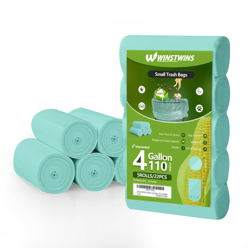 Winstwins Small Trash Bags Biodegradable,Easy-Tearing 4 Gallon Trash Bag,Sturdy&Thick Small Garbage Bags,Unscented Bathroom Trash Bags,Blue Waste Basket Liners for Kitchen,Bathroom,Bedroom,Office