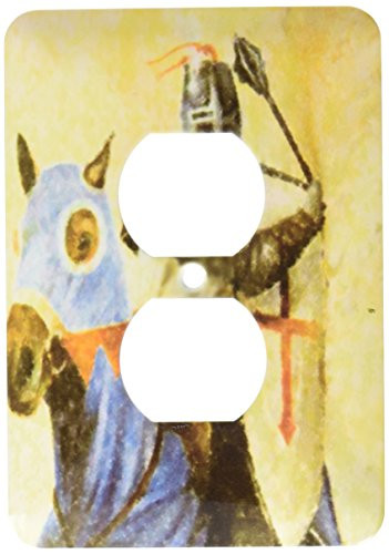 3dRose lsp_35116_6 Two Plug Outlet Cover with Medieval Knight and Horse, Blue/Brown