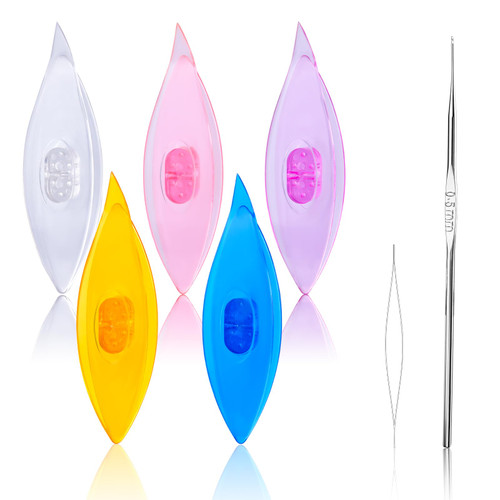 BUTUZE Tatting Shuttle Kit, 5 PCS Plastic Tatting Shuttle with Beading Needles Crochet Hooks Knitting Needles Big Eye Needles Tatting Needles for DIY Hand Lacemaking Craft Tool Weave Yarn Set
