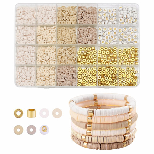 EMUFOOK 2064pcs Clay Beads for Bracelet Making Kit for Girls Adults 4 Colors Clay Beads for Jewelry Making Supplies Charm Friendship Bracelet Kit with Gold/Letter Beads for Jewelry Making Kit