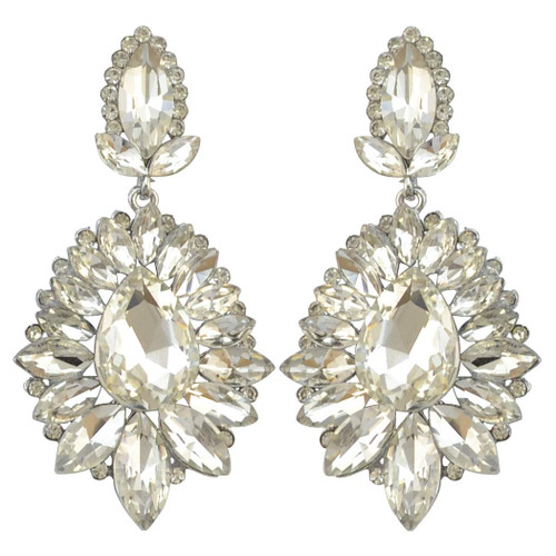 Mlouye Rhinestone Dangle Earrings for Women, Marquise Crystal Statement Chandelier Drop Earring for Girls Party Silver Tone Clear
