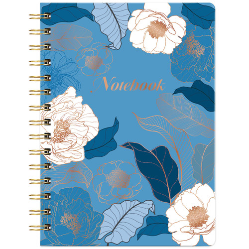 Spiral Journal/Notebook - Lined Journal with Back Pocket and Hardcover, 8.5" x 6.4", College Ruled Notebook/Journal, Premium Thick Paper, Strong Twin-Wire Binding, Perfect for School, Office & Home - Engraved Blue