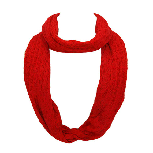 Premium Solid Color Knit Infinity Circle Scarf, Red