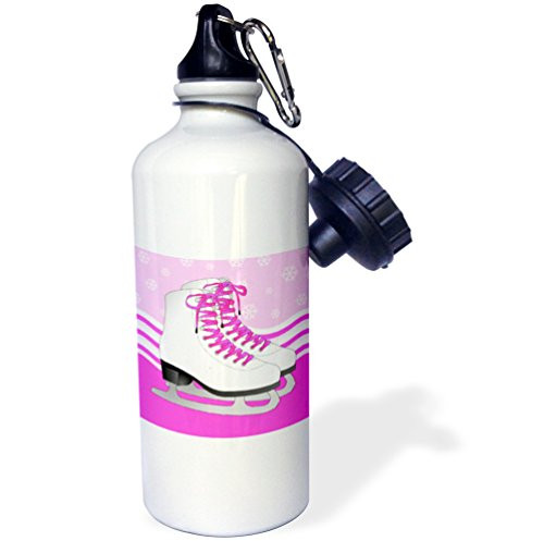 3dRose wb_77475_1 Pair of Pink Ice Skates on Snowflake Background Sports Water Bottle, 21 oz, White