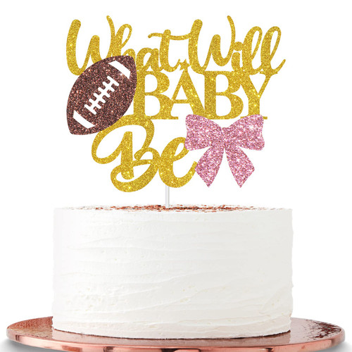 Halawawa What Will Baby Be Cake Topper, Touchdowns or Bows Gender Reveal Cake Topper, Boy or Girl He or She Pregnancy Announcement/Baby Shower Party Decorations