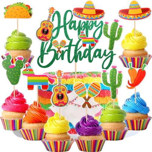 25 PCS Mexican Fiesta Cupcake Toppers Mexican Fiesta Happy Birthday Cake Topper Cactus Donkey Maraca Sombrero Guitar Cupcake Picks for Mexican Fiesta Theme Birthday Party Cake Decorations Supplies 25 PCS Mexican Fiesta Cupcake Toppers Mexican Fiesta Happy Birthday Cake Topper Cactus Donkey Maraca Sombrero Guitar Cupcake Picks for Mexican Fiesta Theme Birthday Party Cake Decorations Supplies