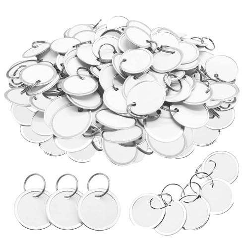 UUYYEO 50 Pcs 31mm Metal Rim Key Tags Blank Rimmed Tags Round Paper Tags Key Labels Keychain Tags Small Code Tags with Split Rings for Luggage Backpacks