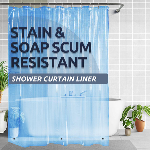 Titanker Shower Curtain Liner, Plastic Shower Liner PEVA 72 x 72 Lightweight Waterproof Shower Curtains for Bathroom with Magnets and Rustproof Grommets, Clear Blue