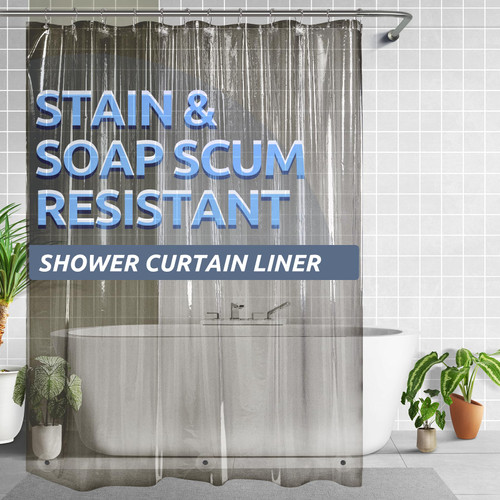 Titanker Shower Curtain Liner, Plastic Shower Liner PEVA 72 x 72 Lightweight Waterproof Shower Curtains for Bathroom with Magnets and Rustproof Grommets, Clear Black