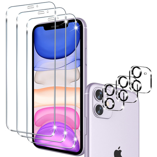 [3+3] YMHML 3 Pack for iPhone 11 6.1 Inch Screen Protector with 3 Pack Camera Lens Protector, Upgrade Tempered Glass Full Screen Protector iPhone 11 (6.1 Inch), 9H Hardness Bubble Free Easy Installation