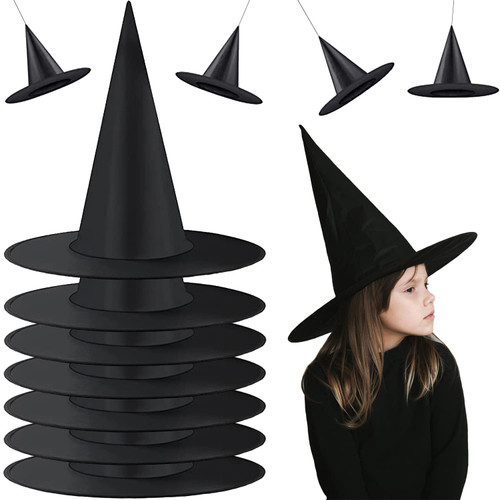 8 Pieces Witch Hats Decorations, Hanging Witch Hats, Floating Witch Hats, Witches Hats Halloween Decor, Hanging Halloween Decorations, Black Witch Hats for Halloween Party Decorations