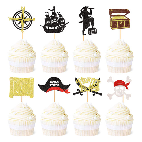 Ercadio 32 Pack Pirate Cupcake Toppers Glitter Pirate Ship Compass Skull Ship Treasure Box Cupcake Toppers Nautical Sailing Pirate Theme Baby Shower Kids Birthday Party Cake Decors Supplies Ercadio 32 Pack Pirate Cupcake Toppers Glitter Pirate Ship Compass Skull Ship Treasure Box Cupcake Toppers Nautical Sailing Pirate Theme Baby Shower Kids Birthday Party Cake Decors Supplies