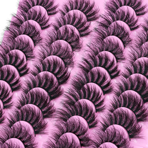 wiwoseo Mink Lashes Fluffy Wispy Eyelashes Dramatic Long Lashes Thick Volume False Lashes 3D Cross Faux Mink Lashes 20 Pairs Pack