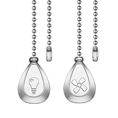 Dotlite Silver Ceiling Fan Pull Chain, 2Pcs 12 Inches Decorative Fan Pull Chain Ornaments Extension, 3mm Diameter Beaded Ball Fan Pull Chain Extender with Connector (Silver)