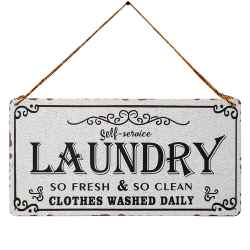 ZOVSON self-service Laundry Room Decor Vintage Metal Sign Wall Art Hanging Sign Rustic Farmhouse Home Decor for Washroom, Bathroom 5X10 Inch