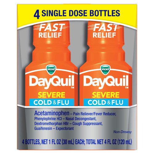 Vicks DayQuil Severe Shots Cold and Flu Daytime Relief Liquid, 1 Fl Oz (Pack of 4)