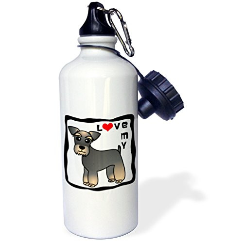 3dRose wb_40891_1"I Love My Miniature Schnauzer Dog Banded Brown Base Coat (Salt and Pepper) Red Heart" Sports Water Bottle, 21 oz, White