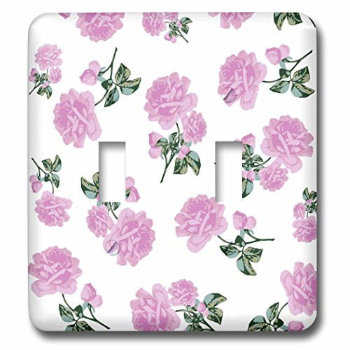 3dRose lsp_56631_2 Shabby Chic Light Pink Roses Vintage Floral Pattern on White Double Toggle Switch