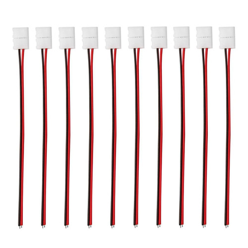 iCreating 10mm 2 Pin LED Strip Connector with Pigtail (10pcs), 5050 Flexible Light Strip Solderless Clamp On Pigtail Adapter for 10mm Wide SMD 5050 5630 Single Color Flexible LED Strip Lights