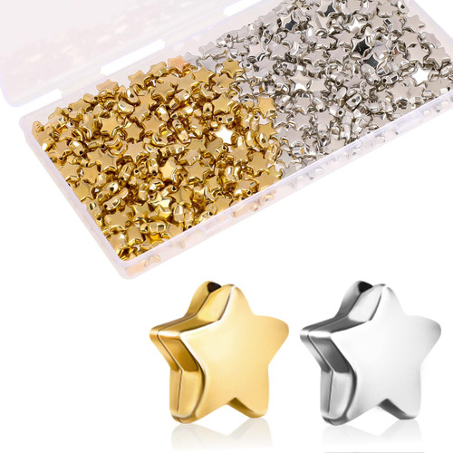 400PCS Star Shape Spacer Beads Star Buttons for Crafts Large Hole Star Loose Beads Star Spacer Beads Jewelry Charm Loose Beads for DIY Bracelet Necklace Jewelry Crafts Making (10mm, Gold Silver)