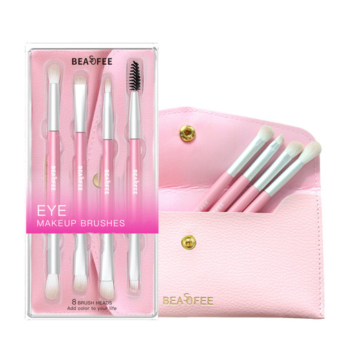 Eyeshadow Brush Set Double Sided Makeup Brushes 4 Pcs 8 Heads Eyebrow Brush for Makeup Portable Eye Powder Foundation Eyeliner Brush Eye Shape kit for Even Precise Blending Brush Applicator