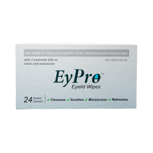 EyPro eyelid wipes qty 24 that cleanses, soothes, moisturizes and refreshes - Wipes for Demodex, Blepharitis, Mgd and Red Irritated Eye Lid - Tea Tree Oil Extract.