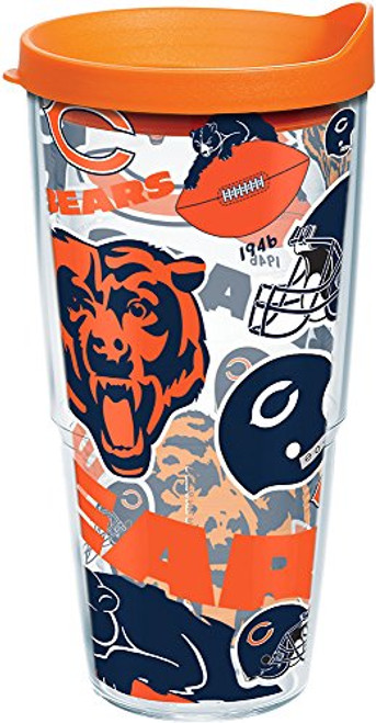 Tervis 1247850 NFL Chicago Bears All Over Tumbler with Wrap and Orange Lid 24oz, Clear