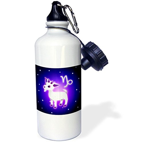 3dRose wb_28558_1"Cute Astrology Capricorn Zodiac Sign Goat" Sports Water Bottle, 21 oz, White