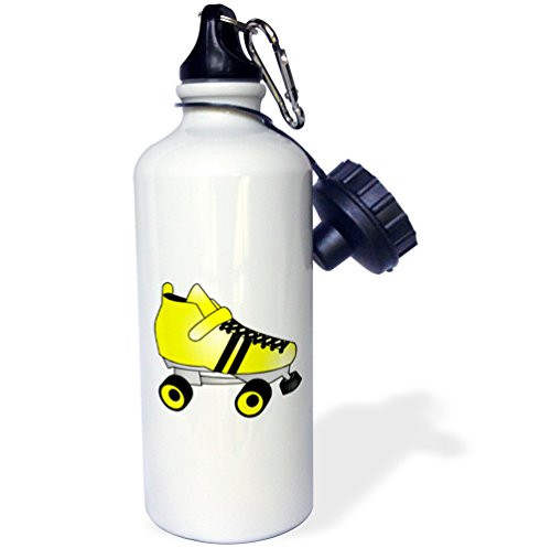 3dRose wb_35470_1"Skating Gifts Yellow and Black Roller Skate" Sports Water Bottle, 21 oz, White