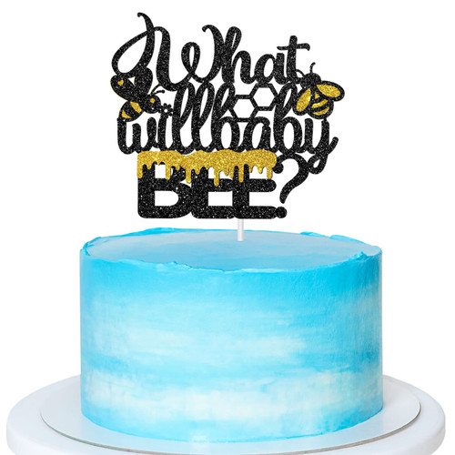 Black Glitter What Will Baby Bee Cake Topper, Bee Theme Baby Shower Cake Topper, Pregnancy Announcement, Gender Reveal, Oh Babee 1st Birthday Party Decoration Supplies