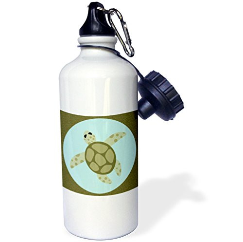 3dRose wb_25384_1 Cute Sea Turtle Green and Blue Sports Water Bottle, 21 oz, White
