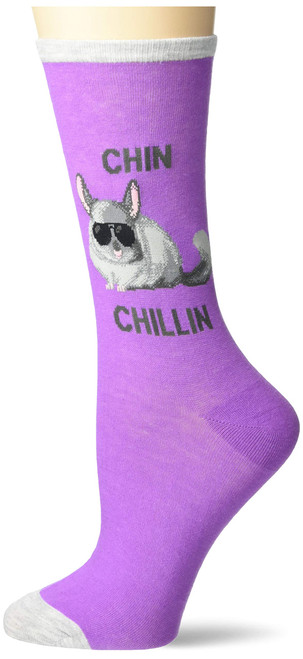 K. Bell Socks Women's Playful Animals Novelty Casual Crew Socks, Chin Chillin (Orchid), Shoe Size: 4-10