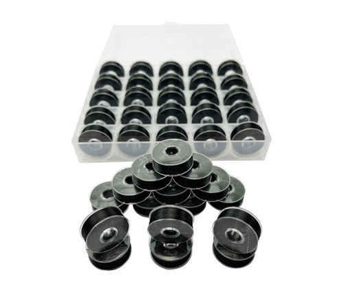 Wennuo 25Pcs Black Type L (SA155) Size L 75D/2 Prewound Bobbin Thread Plastic Side for Particular Embroidery and Sewing Machines,Compatible with Brother, Babylock, Juki, and More. (Black)