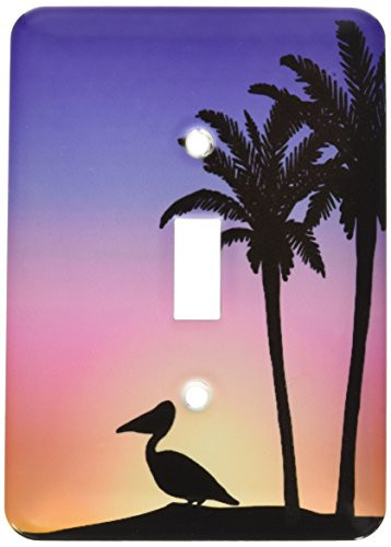 3dRose LSP_76699_1 Tropical Palm Trees and Pelican Bird Silhouette at Colorful Sunset Single Toggle Switch