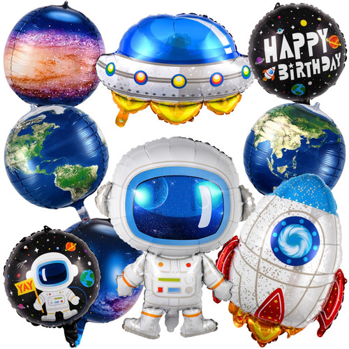 Galaxy Space Balloons, Space Party Decoration, 9 Pieces Outer Space Cartoon Balloons, Astronaut Balloons Rocket Balloons, Space Party Decorations for Kids Birthday Baby Shower Party Decoration
