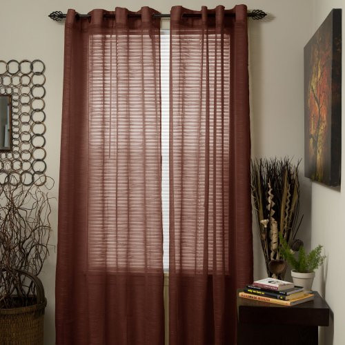 Bedford Home Mia Jacquard Grommet Single Curtain Panel, 95-Inch, Brown