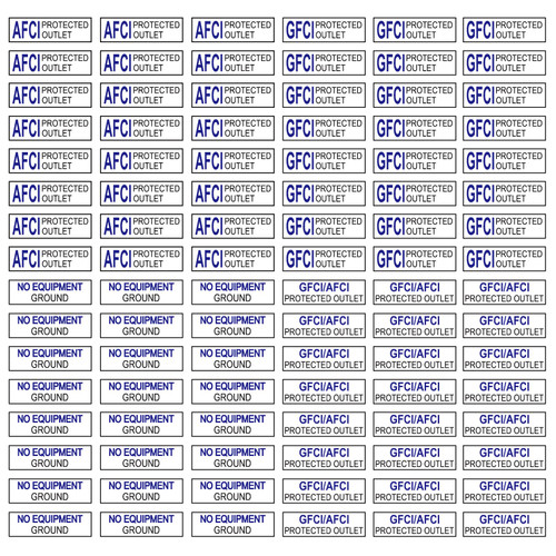GFCI AFCI Protected Outlet Receptacle Plates Label Sticker Decal No Equipment Ground Blue Print On Clear remarking (96pcs 0.27" x 0.95")