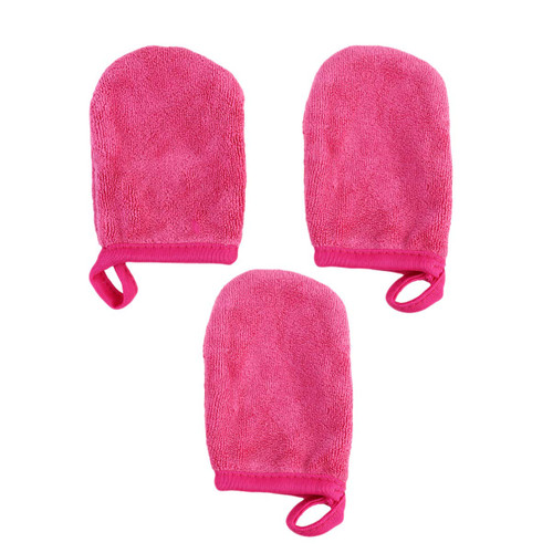 Lurrose 3Pcs Microfiber Face Cleansing Gloves Makeup Remover Face Cleansing Towel Cloth Spa Mitts Soft Washing Tool for Women Ladies Students Rosy