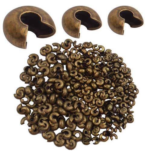 600pcs 3 Sizes Crimp Bead Knot Covers Metal Half Round Open Crimp Beads Covers for DIY Jewelry Making Bead Chain Positioning, Antique Bronze