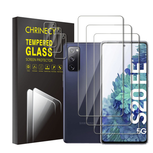 CHRINECY [3+3] 3 Pack Screen Protector for Samsung Galaxy S20 FE with 3 Pack Camera Lens Protector, 9H Hardness Tempered Glass,Anti-Scratch,Case Friendly,Premium HD Clarity