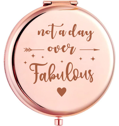 KUKEYIEE Not a Day Over Fabulous Travel Makeup Mirror, Rose Gold Engraved Travel Pocket Cosmetic Compact Makeup Mirror Friendship Gifts for Women Friends Sister Coworkers