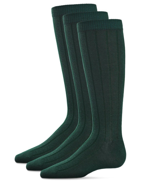 MeMoi Boys Basic Ribbed Crew Socks 3-Pack Hunter Green 9-11