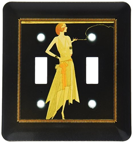 3dRose LSP_39590_2 Art Deco Lady On with Gold Frame Double Toggle Switch, Black