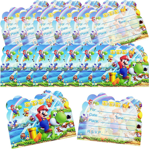 ALLPICK 20PCS Super mario Birthday Party Invitation Cards Mario Themed Birthday Party Invitation Cards for Kids Birthday Party