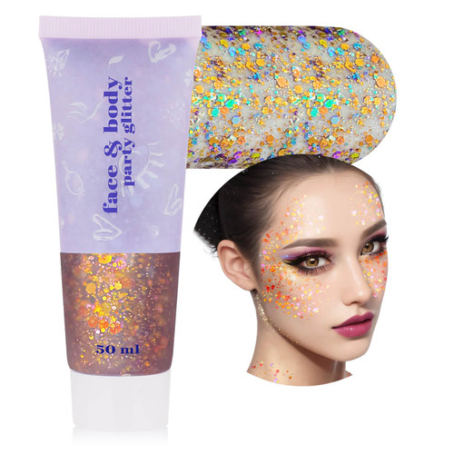 MEICOLY Chameleon Colorful Body Glitter,Chunky Glitter Face Paint,Color Changing Mermaid Face Glitter Gel,Holographic Glitter Sequin for Face Body Hair,Halloween Festival Party Glitter Makeup,50ml