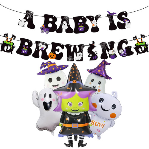 A Baby is Brewing Banner Halloween Baby Shower Party Decorations,Halloween Witch Ghost Foil Balloons for Baby Gender Reveal Birthday Party Supplies spooky baby shower Decor for Pregnancy Celebration A Baby is Brewing Banner Halloween Baby Shower Party Decorations,Halloween Witch Ghost Foil Balloons for Baby Gender Reveal Birthday Party Supplies spooky baby shower Decor for Pregnancy Celebration