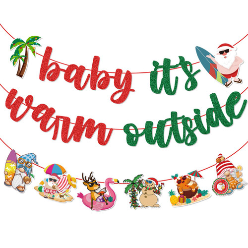 Christmas July Decorations Banner, NO-DIY Glitter Baby It's Warm Outside Banner, Christmas July Party Decorations Christmas July Banner, Mele Kalikimaka Christmas Decorations Banner