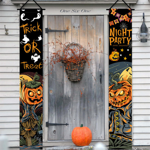 Halloween Door Banner, Trick or Treat Porch Sign Banners, Black Pumpkin Scarecrow Door Sign Hanging Banner Decorations for Home Outdoor Front Porch Garden Welcome Halloween Party Decor Supplies Halloween Door Banner, Trick or Treat Porch Sign Banners, Black Pumpkin Scarecrow Door Sign Hanging Banner Decorations for Home Outdoor Front Porch Garden Welcome Halloween Party Decor Supplies