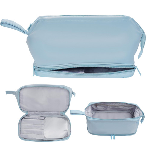 Double Layer Makeup Bag Large Travel Cosmetic Bag Double Layer Makeup Organizer with Compartments Portable Waterproof Cosmetic Pouch Nylon Cosmetic Organizer Nylon Zipper Travel Toiletry Bag Brush Bag