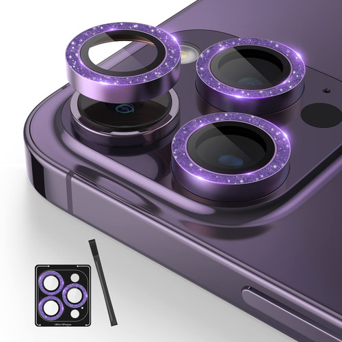 POROLIR Glitter Series Compatible for iPhone 14 Pro and iPhone 14 Pro Max Camera Lens Protector Aluminum Alloys Plus 9H Tempered Glass Camera Screen Cover for iPhone 14 Pro Max and 14 Pro Glitter Purple
